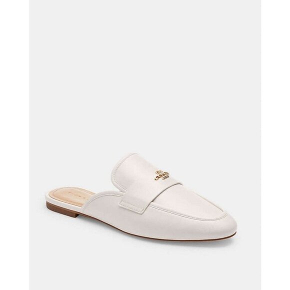 Coach Women's Chalk Leather Round Toe Samie Slide on Mule Flat Shoes Size 10 - Picture 1 of 4